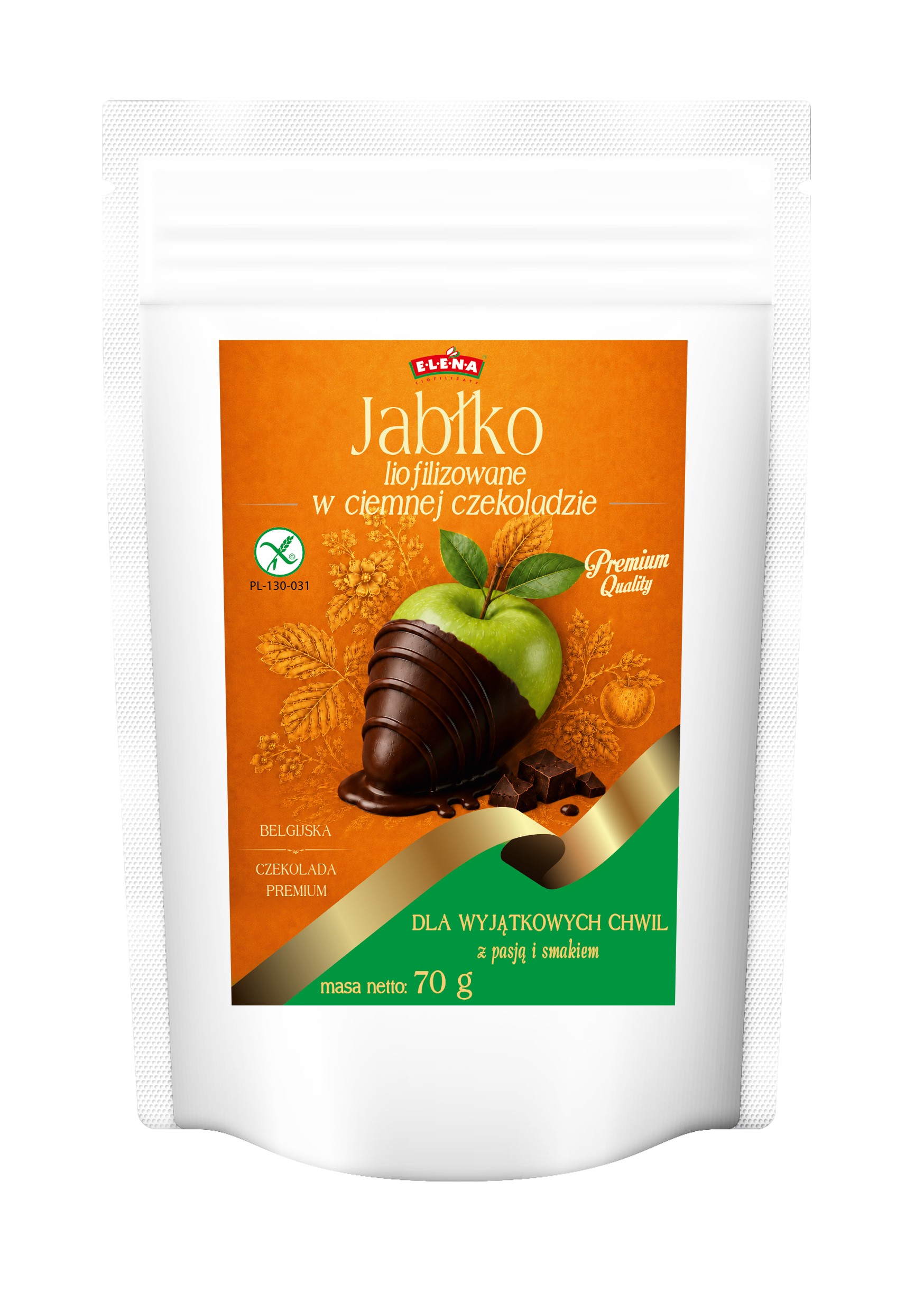 Freeze-dried apple in Belgian dark chocolate