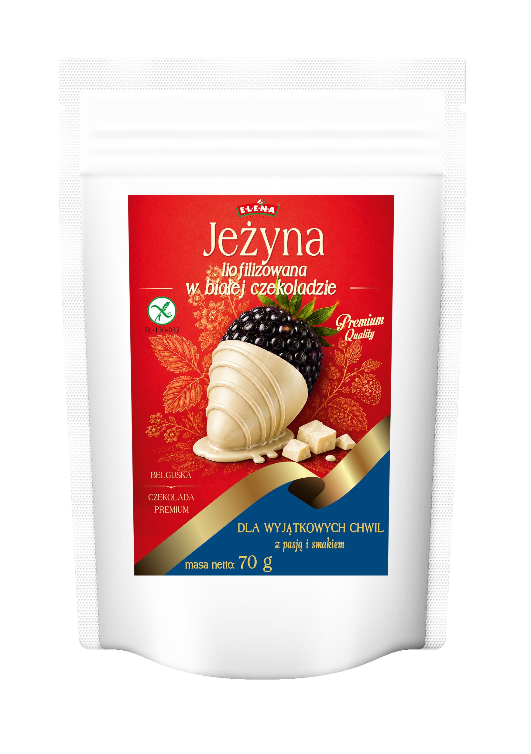 Liofilizowana jeżyna w Belgijskiej białej czekoladzie