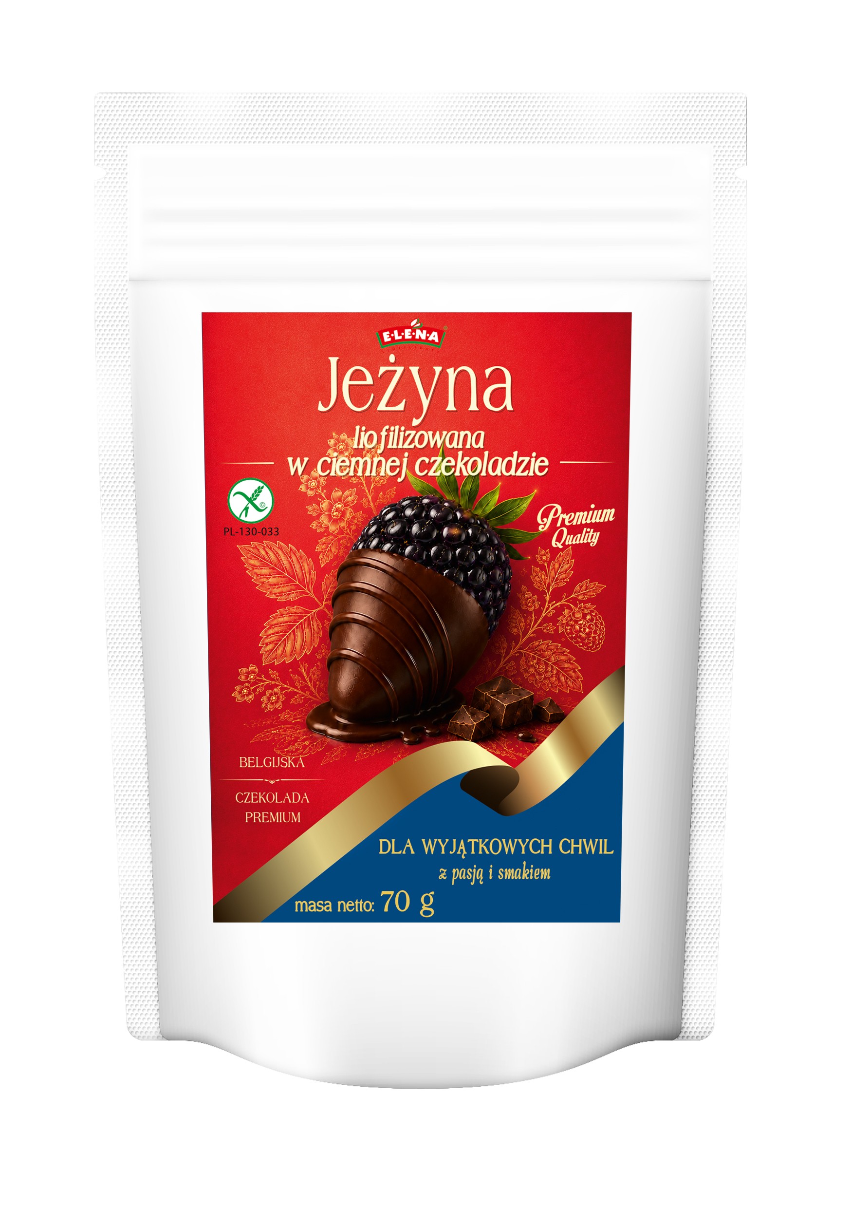 Liofilizowana jeżyna w Belgijskiej ciemnej czekoladzie