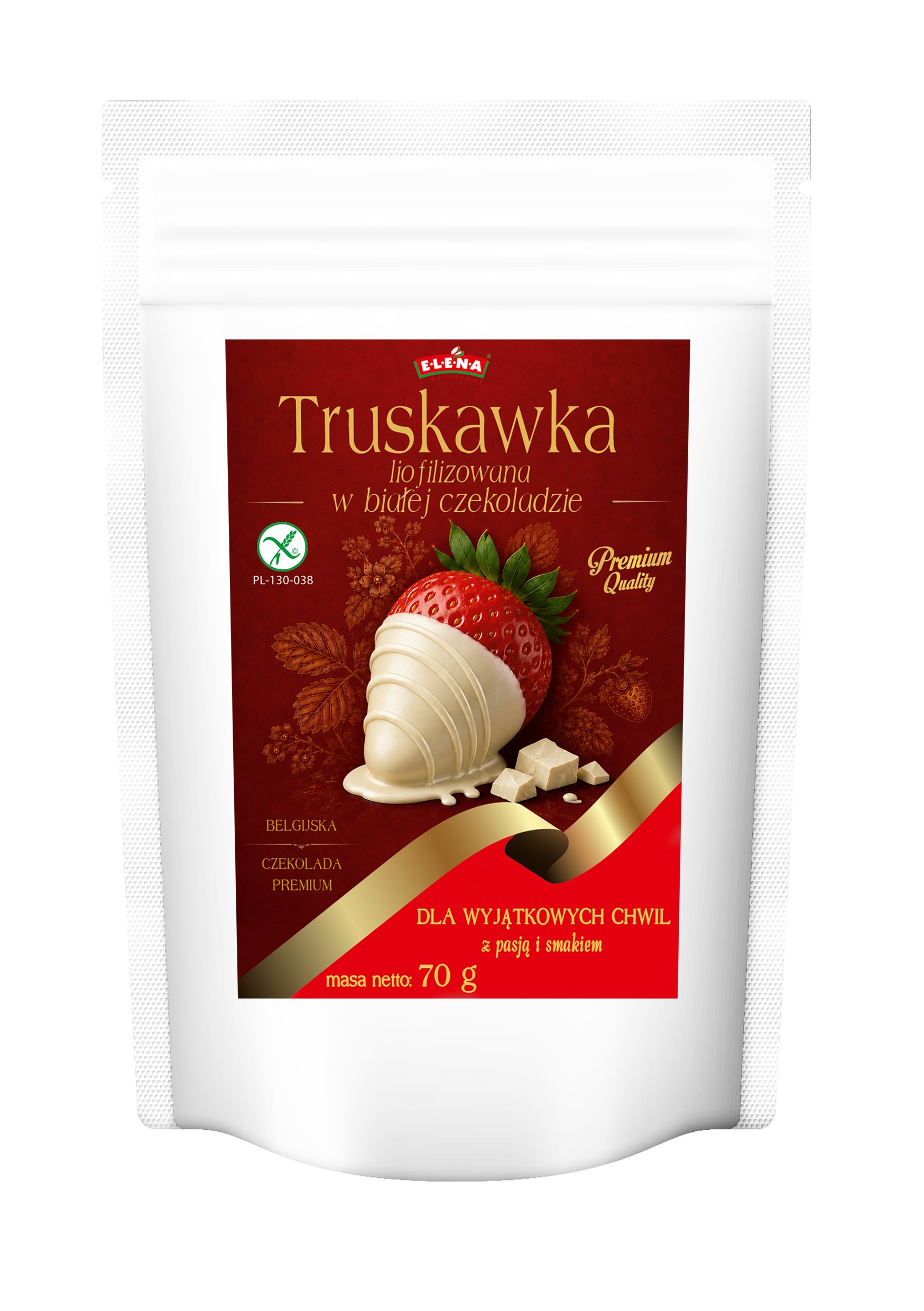 Liofilizowana truskawka w Belgijskiej białej czekoladzie