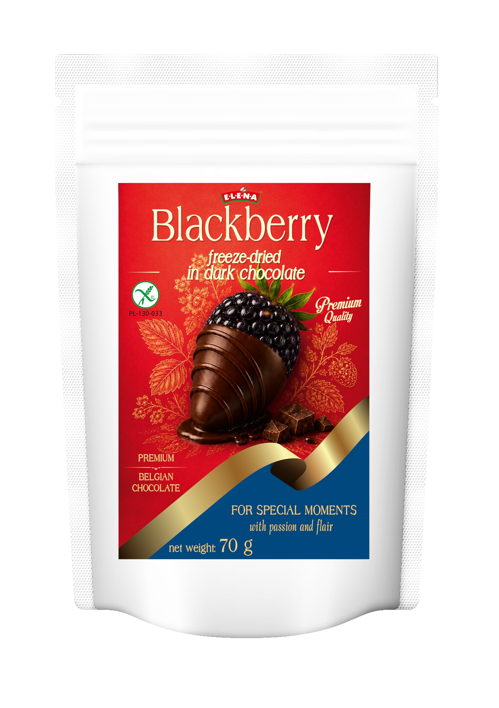 Freeze-dried blackberries in Belgian dark chocolate